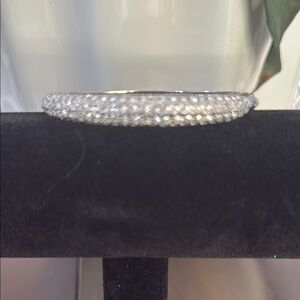 Elegant Silver Tone with Clear Rhinestones  Clasping Bangle